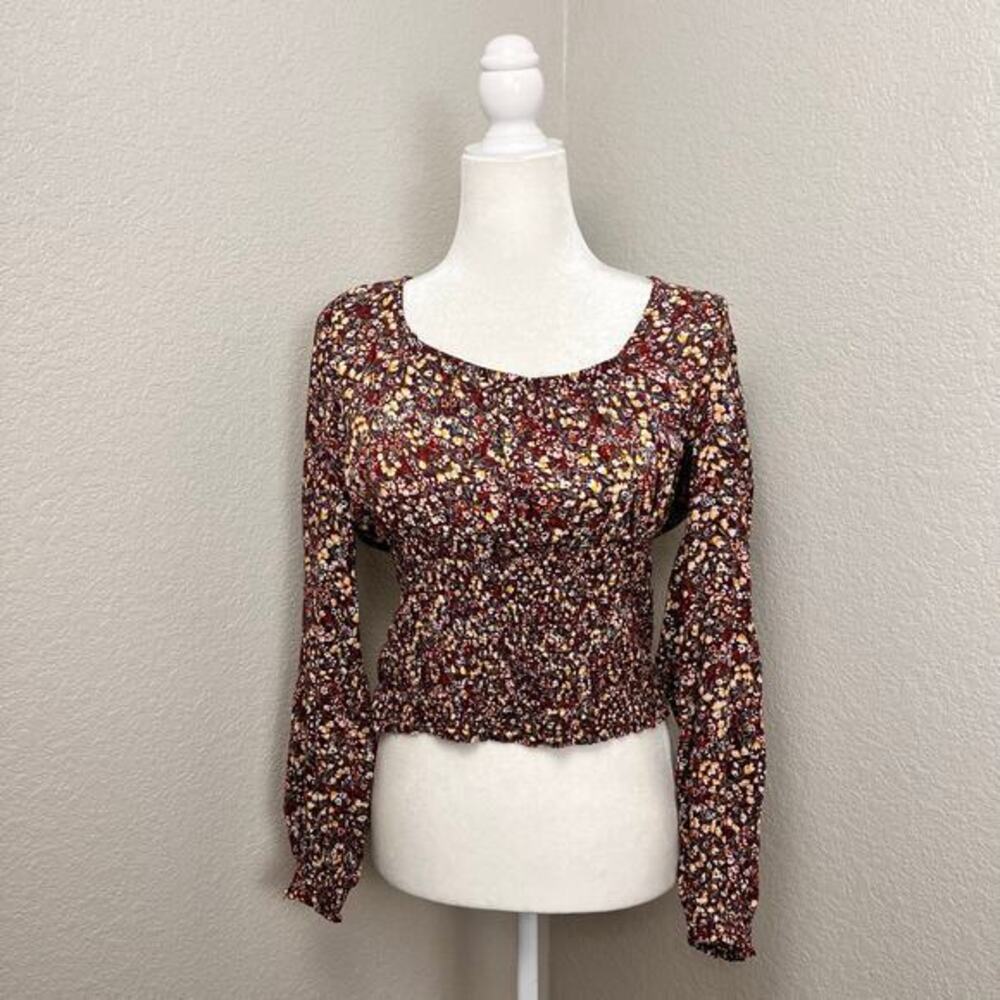 Milkmaid Top Womens XL Ditsy Floral Babydoll Y2K Cottage Long Sleeve Smocked